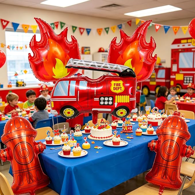 Fire Truck Balloons Birthday Decorations Set | Fire Truck, Flame and Fire - Image 5