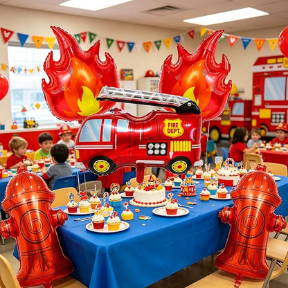 Fire Truck Balloons Birthday Decorations Set | Fire Truck, Flame and Fire - Image 5