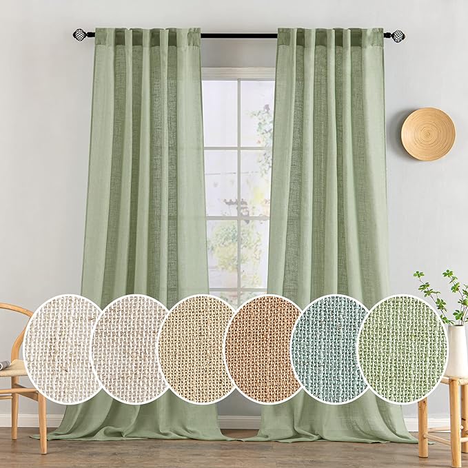 MIULEE Sage Green Linen Curtains 120 Inches Long by MIULEE