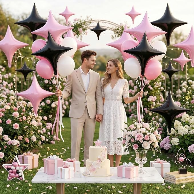 Pink Black Star Balloons, 26 Inch and 10 Inch Pink Stars Shaped Balloon - Image 7