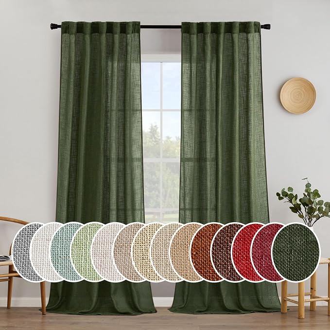 MIULEE Olive Green Linen Curtains 52x100 Inch Length 2 Panels by MIULEE