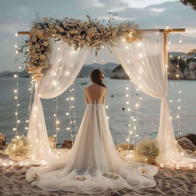 Tulle Backdrop Curtains with Lights Sheer White Curtain Backdrop 30x10ft | - Image 6