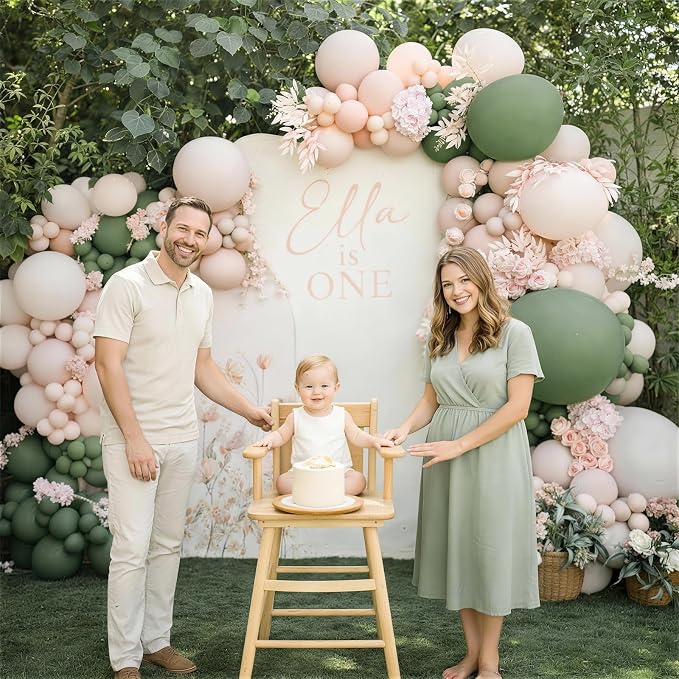 Sage Green Pink Balloons, Blush Sand White Balloon - Image 4