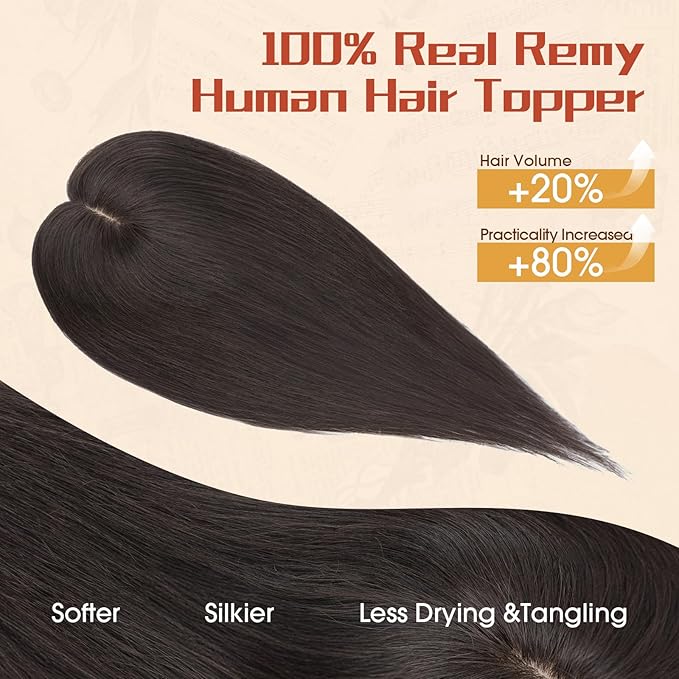 Rich Choices Human Hair Toppers for Women-100% Real Remy Hair Topper No Bang-Upgraded 150% Density 9 * 12CM Lace Base-Clip in Hairs Topper for Thinning Hairs-14Inch #1B Natual Black