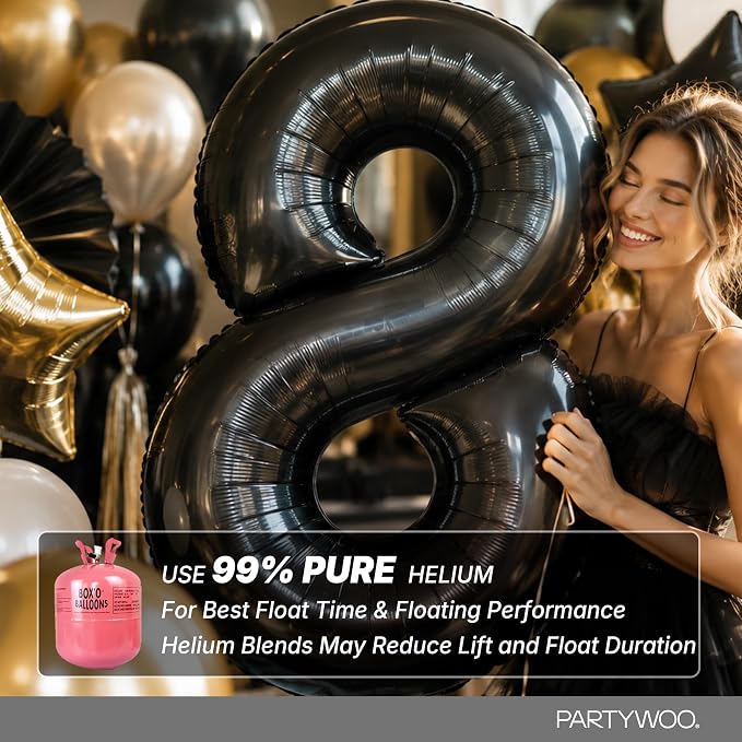 PartyWoo Number Balloons 40 Inch Black Number 8 Kit 25pcs - Image 5