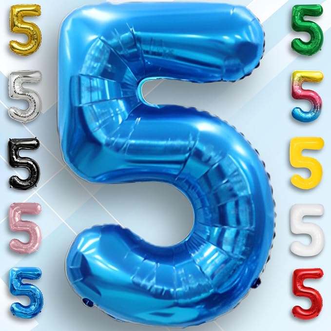 Blue Number Balloon 5 Mylar Foil Balloons 16 inch - Image 6