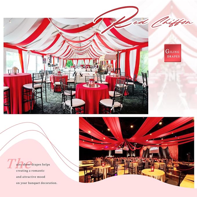 6 Panels Red Ceiling Drapes for Wedding 5ftx15ft Arch Draping Fabric Sheer - Image 6