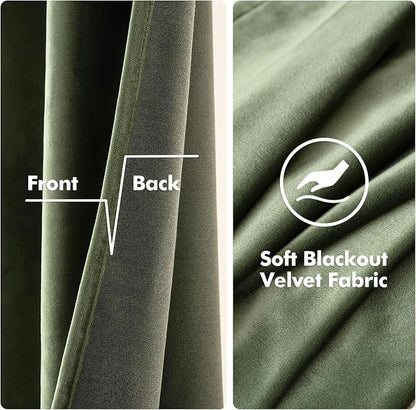 MIULEE Velvet Curtains Olive Green 52 x 96 Inch Length Set of 2 | Grommet Drapes - Image 3