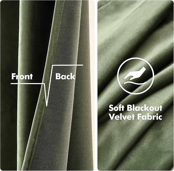 MIULEE Velvet Curtains Olive Green 52 x 90 Inch Length Set of 2 | Grommet Drapes - Image 3