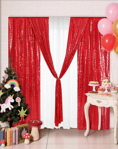 Eternal Beauty Red Sequin Backdrop Curtains, 4 Panels 2x8FT | 3mm Sparkle - Image 4