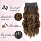 Hair Extensions Clip Ins, 8PCS 20 Inch Wavy Dark Brown Mix Light Brown Clip in Hair Extensions, Synthetic Lace Weft Hairpieces for Women Daily Party Use