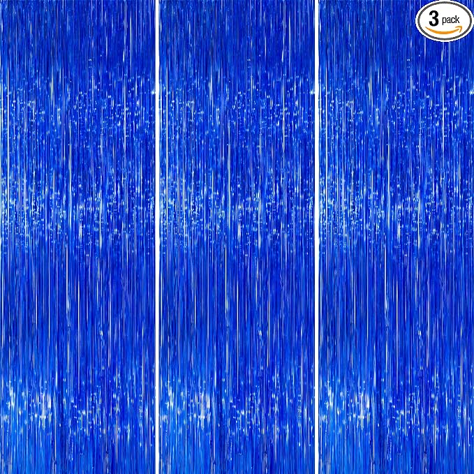PartyWoo Dark Blue Navy Blue Foil Tinsel Streamers Fringe 8.2FT 3pcs | Dark by PartyWoo