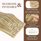 GOO GOO Clip in Hair Extensions Real Human Hair, Remy Human Hair Extensions Clip ins for Women, Natural Human Hair, 12inch 85g 7Pcs, #16/22 Light Blonde Highlighted Golden Blonde