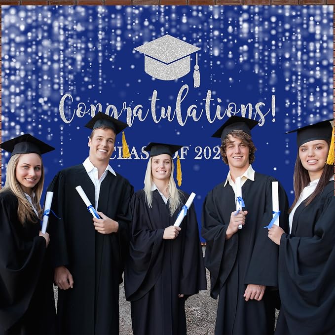 Mocsicka Class of 2026 Backdrop Blue Silver Glitter Bokeh Graduation Party - Image 6