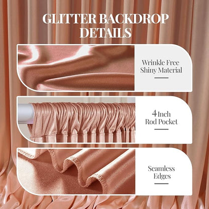 10x10 ft Rose Gold Glitter Backdrop Curtain - Image 2