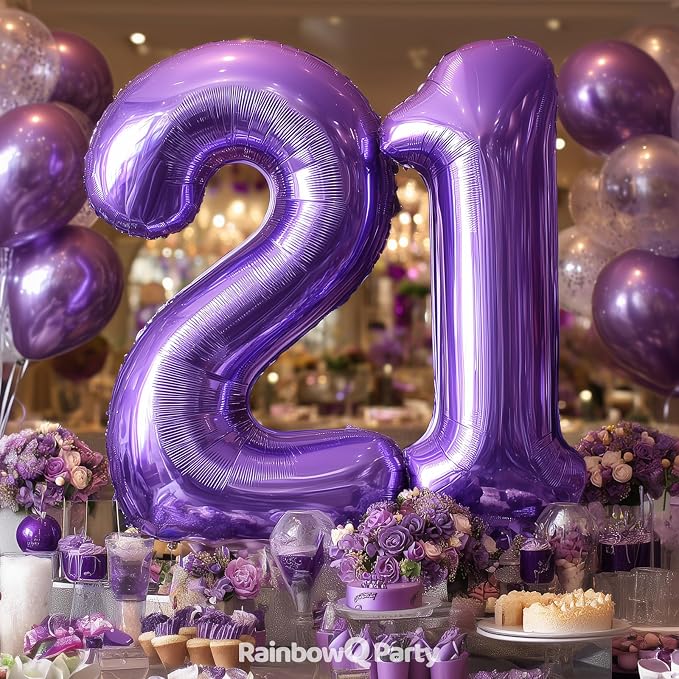 RainbowQ Purple 21 Balloon Number 40 Inch 0-40 Foil Large Balloons | Big Mylar - Image 3