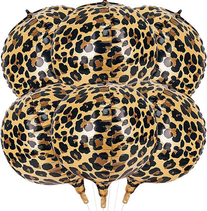 Cheetah Print Balloons 6 Pcs Leopard Foil Balloons 22 Inch 4D Round Safari by Lukinuo