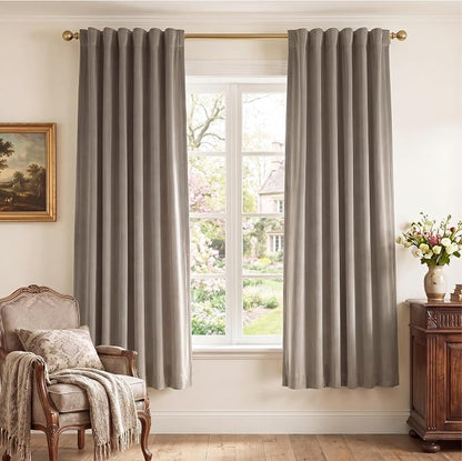 Camel Beige Velvet Curtains for French Door Decor, 2 Panels | 300GSM Thick Soft by StangH