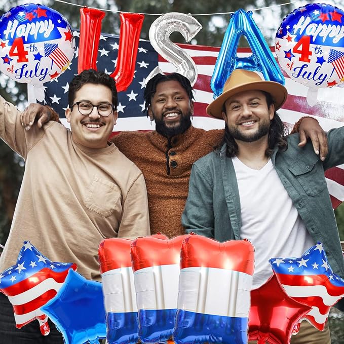 4th of July Balloons 12Pcs Patriotic Independence Day Foil Balloons Red White - Image 5