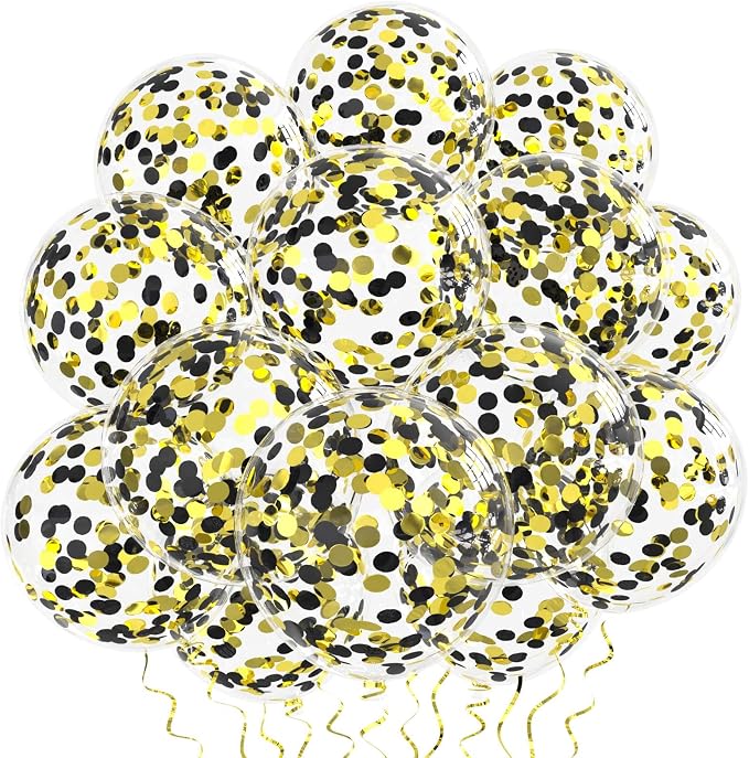 Black Gold Confetti Balloons 25 Pcs, 12 Inch Thickened Clear Latex Balloon by VHUWE
