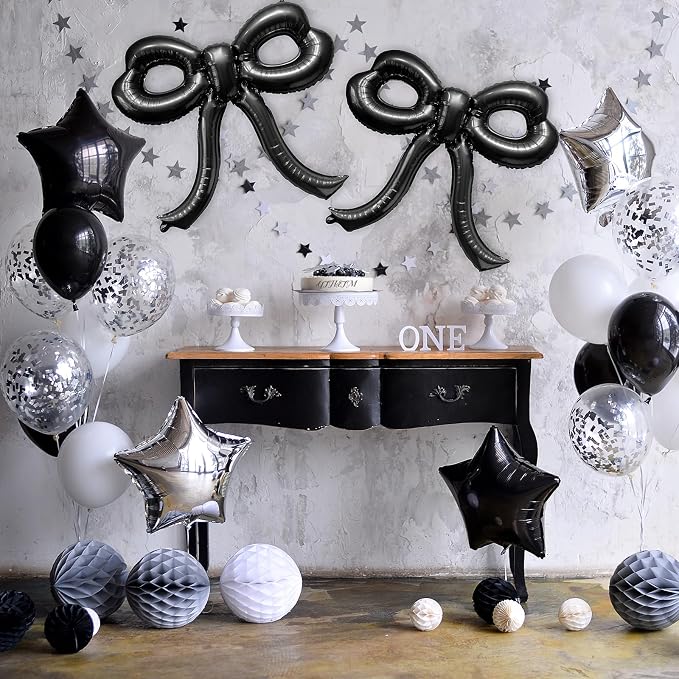 4 Pcs Bow Birthday Decorations Black Bow Balloons Bow Party Decorations Giant - Image 4