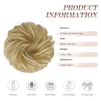 FESHFEN Messy Bun Hair Piece - Elastic Wavy Curly Hair Bun Scrunchies Extensions Synthetic Chignon Hairpieces for Women Girls, Light Ash Brown & Bleach Blonde 1.5 oz