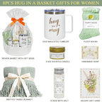 8 Pcs Gift Baskets for Women, Birthday, Self Care, Thank You, Get Well Soon, Unique Spa Gifts Set for Mom, Her, Sister, Wife, Friends, Christmas, Small Woven Basket with Gift Bags (Sage Green)