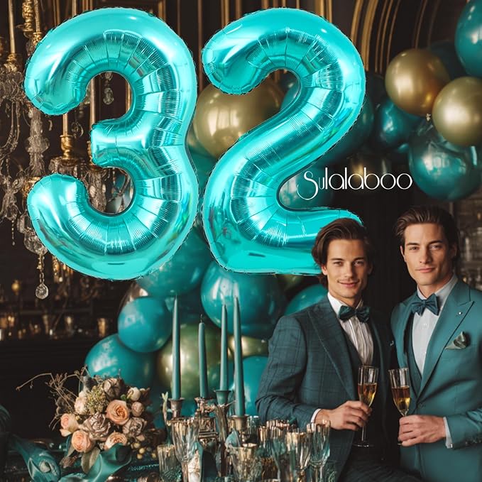 40 Inch Big Teal Blue Number 32 Foil 0-9 Mylar Helium Balloons | Large Digital - Image 3