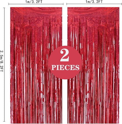 2 Pack 3.2ft x 8.2ft Red Foil Fringe Curtain, Glitter Metallic Tinsel Foil - Image 5