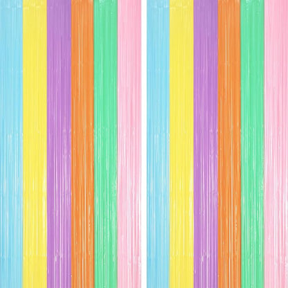 Voircoloria Pastel Rainbow Foil Fringe Backdrop Curtains, 2 Pack | Tinsel by Voircoloria