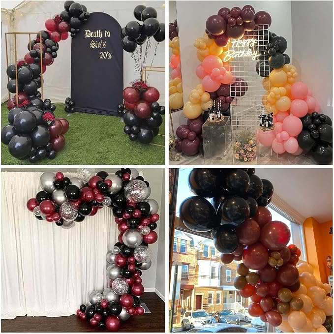 Balloons Burgundy Black Silver, Wine Red Black Party Balloon Maroon Metallic - Image 5