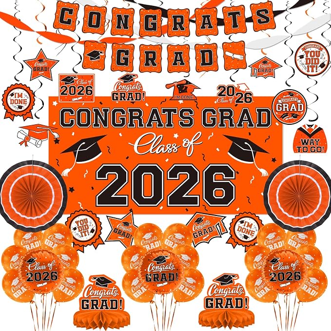 Orange Themed 2026 Graduation Decorations Set by Gatherfun
