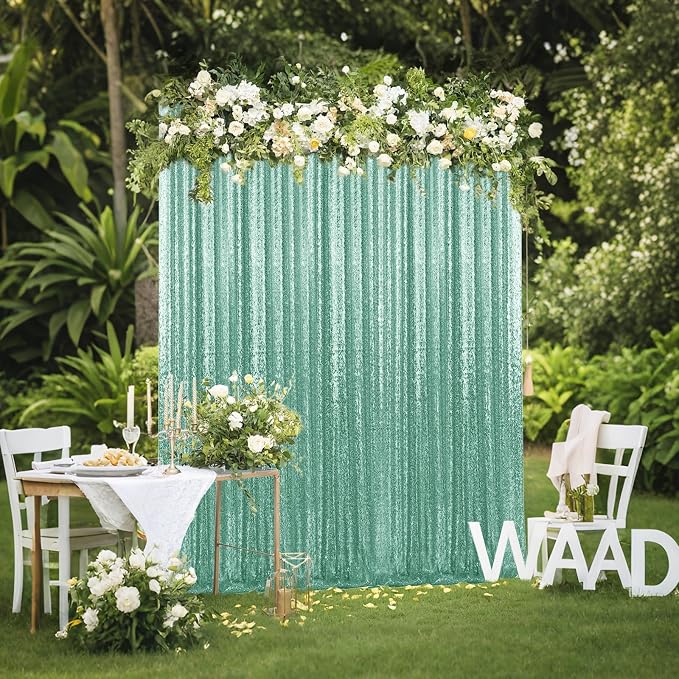 2×8FT-6PCS Mint Green Sequin Backdrop Curtains Panels, Photography Backdrop - Image 7