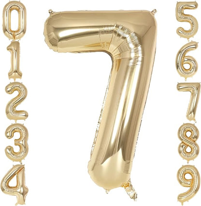 Champagne Gold Large Number 7 Balloon, 40 Inch Light Gold Foil Helium Number by AIQINHU