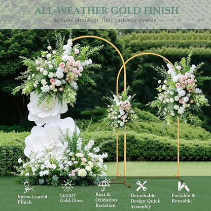 WellSign 7.2FT, 6.6FT Wedding Arch Backdrop Stand Set of 2 | 2PK Gold Metal - Image 4