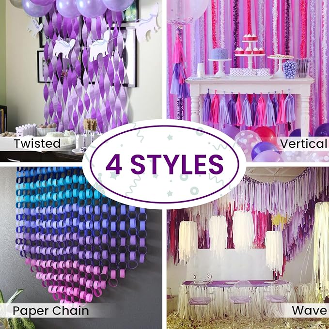 PartyWoo Purple Lavender Light Silver Crepe Paper Streamers 6pcs 492 FT | - Image 6