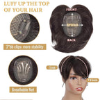 QUEENTAS Brown Short Hair Toppers for Women with Thinning Hair 360°3D Cover with 3 Clips Hair Pieces Wispy Bangs 4.6"*3.6" Coverage(Dark Brown/#2)