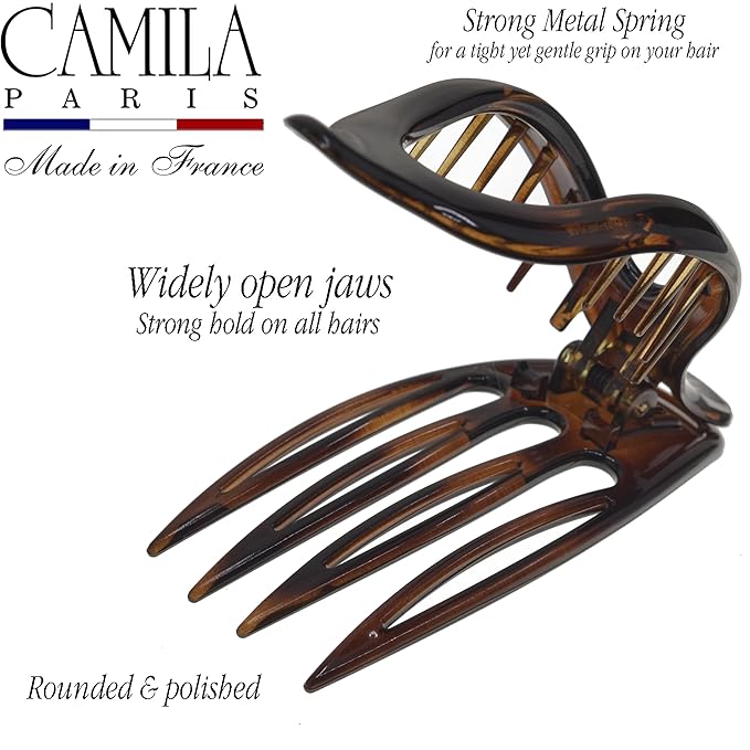Camila Paris CP2372 2PK French Hair Clips, Large Slide Hair Clips for Volume Hair, Strong Hold No Slip Grip, Girls Hair Claw Clips for Women, Durable Styling Girls Hair Accessories, Made In France