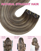 YoungSee Clip in Human Hair Extensions Brown Balayage Hair Extensions Clip ins Chocolate Brown with Ash Blonde Balayage Clip on Hair Extensions Human Hair Easy to Install 120G 7Pcs 20In