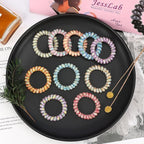JessLab Spiral Hair Ties for Ladies, 10-Pack Elastic Cute Plastic Coil Bands, No-Damage Accessory for Women and Children with Thick or Thinning Hair, Silkscreen Floral Print