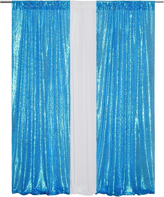 Eternal Beauty Turquoise Sequin Backdrop Curtains, 2 Panels 2x8FT | 3mm Sparkle - Image 2