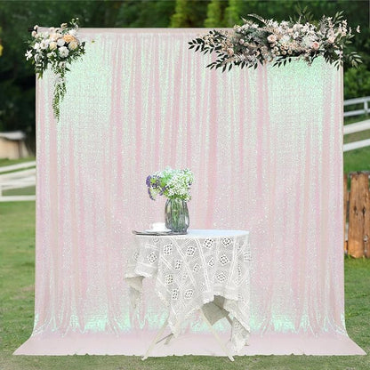PartyDelight Iridescent White Sequin Backdrop 8x8ft Shimmer Photo Curtain | 4 - Image 5