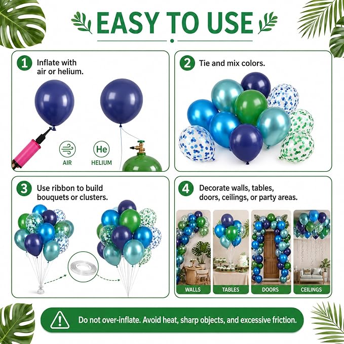 Blue and Green Balloon Set, 12 Inch Navy Blue Dark Green Balloons Metallic - Image 4