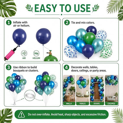 Blue and Green Balloon Set, 12 Inch Navy Blue Dark Green Balloons Metallic - Image 4