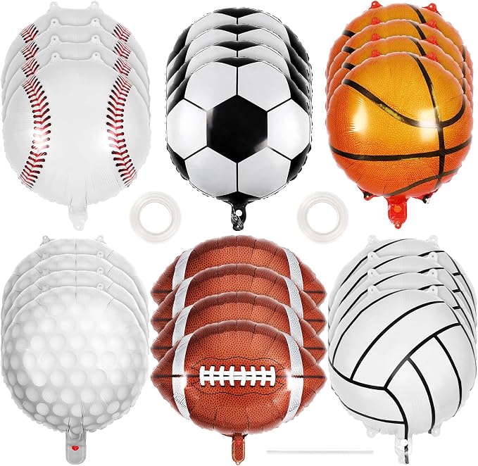 24 Pcs Sports Foil Balloon Set, 18 Inch Football Basketball Baseball Volleyball by Unknown