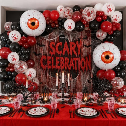 Halloween Bloody Scary Balloons Red Black Hand Print Eye Balloons | 4D Eyeball - Image 5