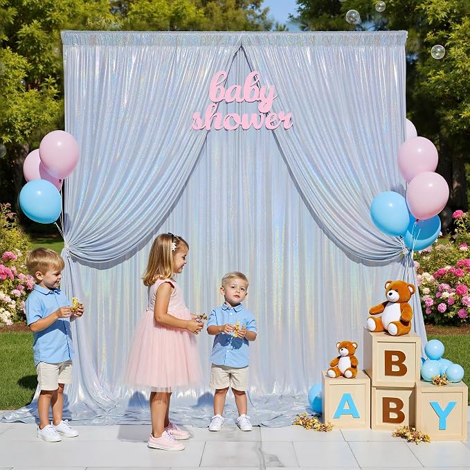 20x10ft Shimmer Silver Sequin Backdrop Curtain - Image 3