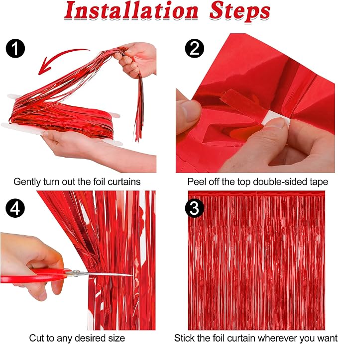 ZATAYE 2 Pack Red Foil Curtain Backdrop Birthday Party Decorations | Red - Image 3