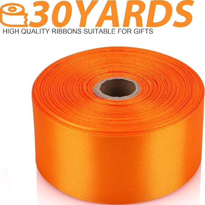 1-1/2 Inch 30 Yards Orange Solid Satin Ribbon - Image 2