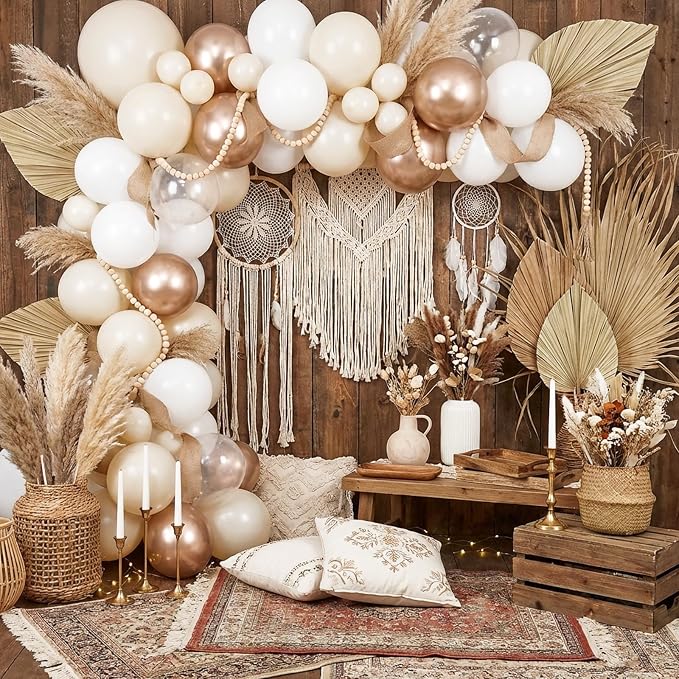 RUBFAC White and Champagne Gold Balloons Arch Kit - Image 7